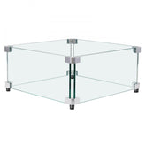 Gas Fire Pit Wind Guard for Square Fire Table, 19 x 19 x 7.5 inch Clear Tempered Wind Guard for Firepits, 0.31 inch Thick Square Glass Shield, Glass Panel with Hard Corner Bracket & Feet
